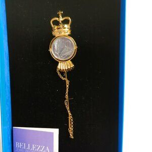 Gold-Plated Bellezza Crown Stick Pin Wheat Lira Coin Design In Original Box